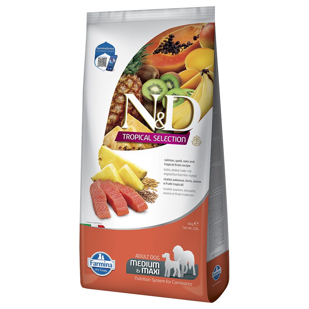 10kg N&D Dog Tropical Selection Adult Medium/Maxi mit Lachs Hundefutter trocken