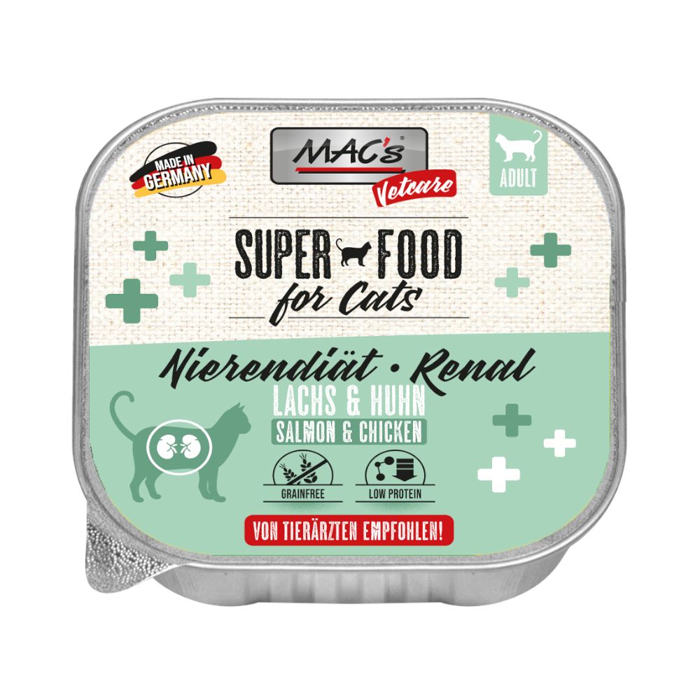 16x 100g MAC's Vetcare Katze Nierendiät / Renal Rind Katzenfutter nass