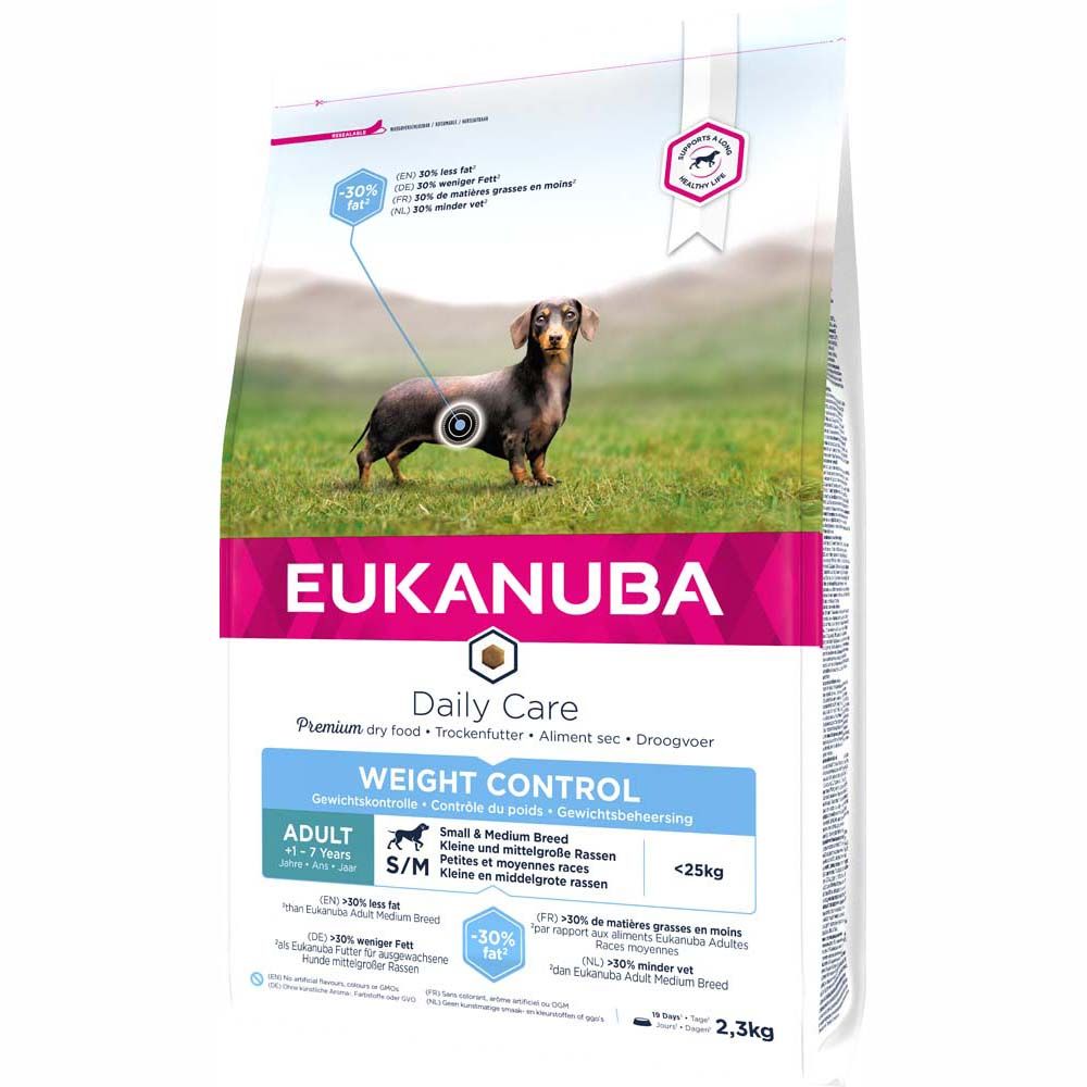 2x 15kg Daily Care Weight Control Small/Medium Adult Dog Eukanuba Hundefutter trocken
