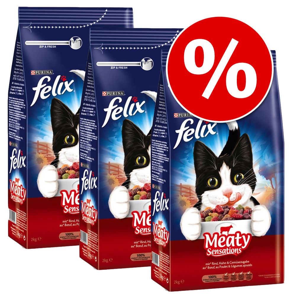 Image of Felix 3 x 950 g / 2 kg pienso para gatos - Pack Ahorro - Crunchy & Soft con ave (3 x 950 g) 07613035666979