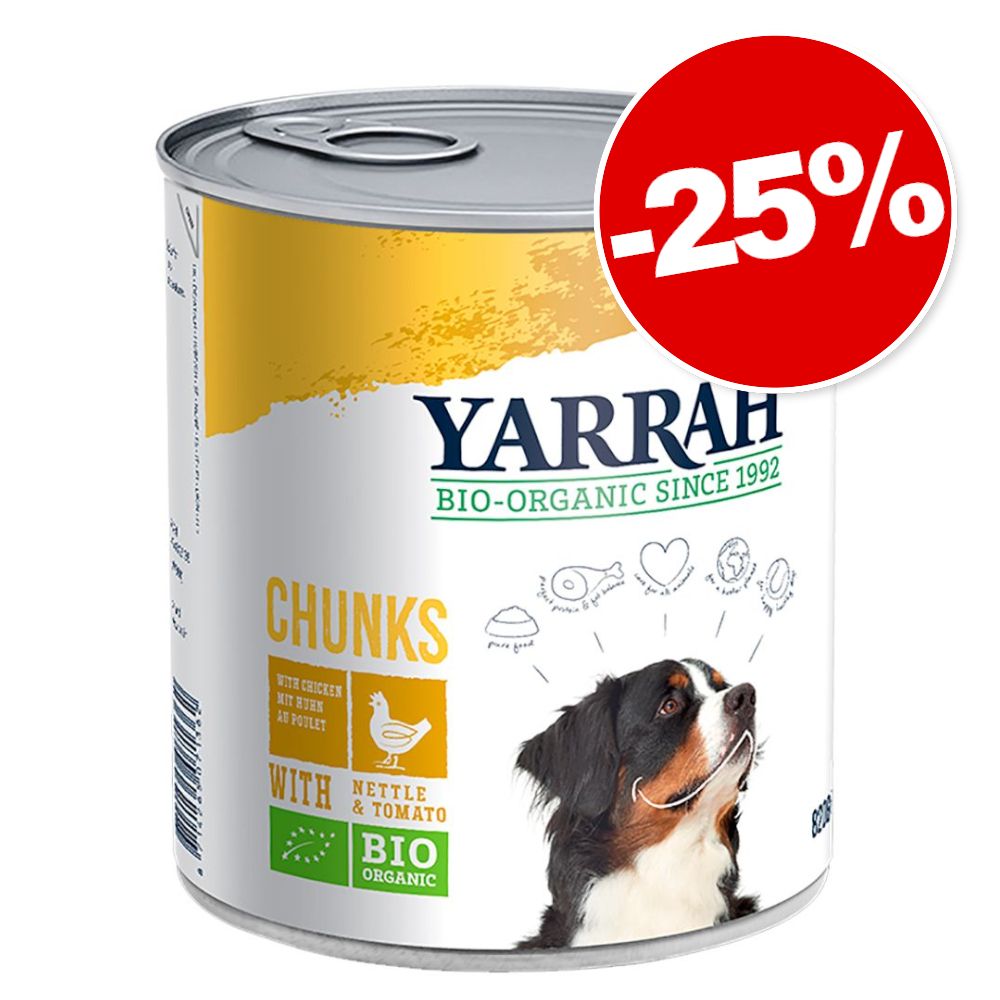 6x820g bœuf, orties, tomates Chunks Yarrah Bio nourriture humide pour chien