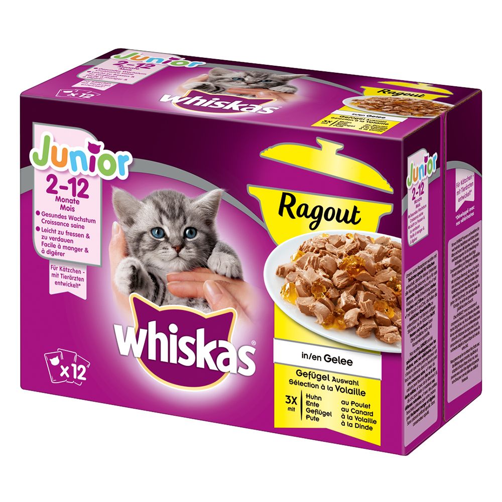 Whiskas 48 x 85/100 g Megapack Junior Pliculețe - Casserole Selecție de pasăre în gelatină (48 85 g)