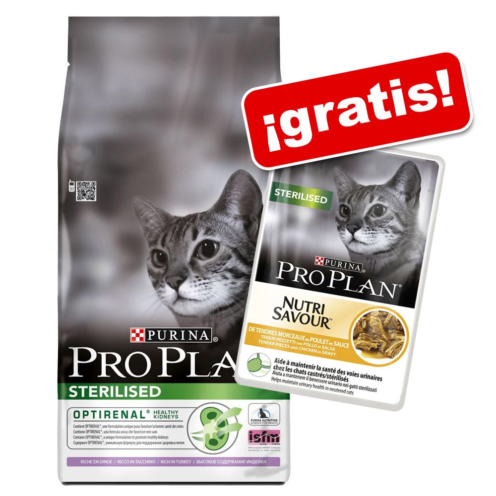 Image of Pro Plan 1,5 kg pienso para gatos + 4 x 85 g sobres Sterilised Pollo en salsa ¡gratis! - Adult Light Low Fat para gatos 03222270953665