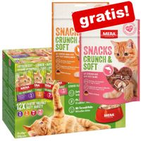 12 x 85 g MERA Cats Adult + 2 x 200 g Crunch & Soft Snacks på köpet!