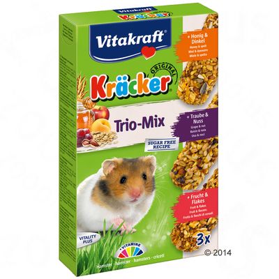 Vitakraft Hamster Kräcker Trio-Mix – 3 kpl, hunaja, viinirypäle, hedelmä