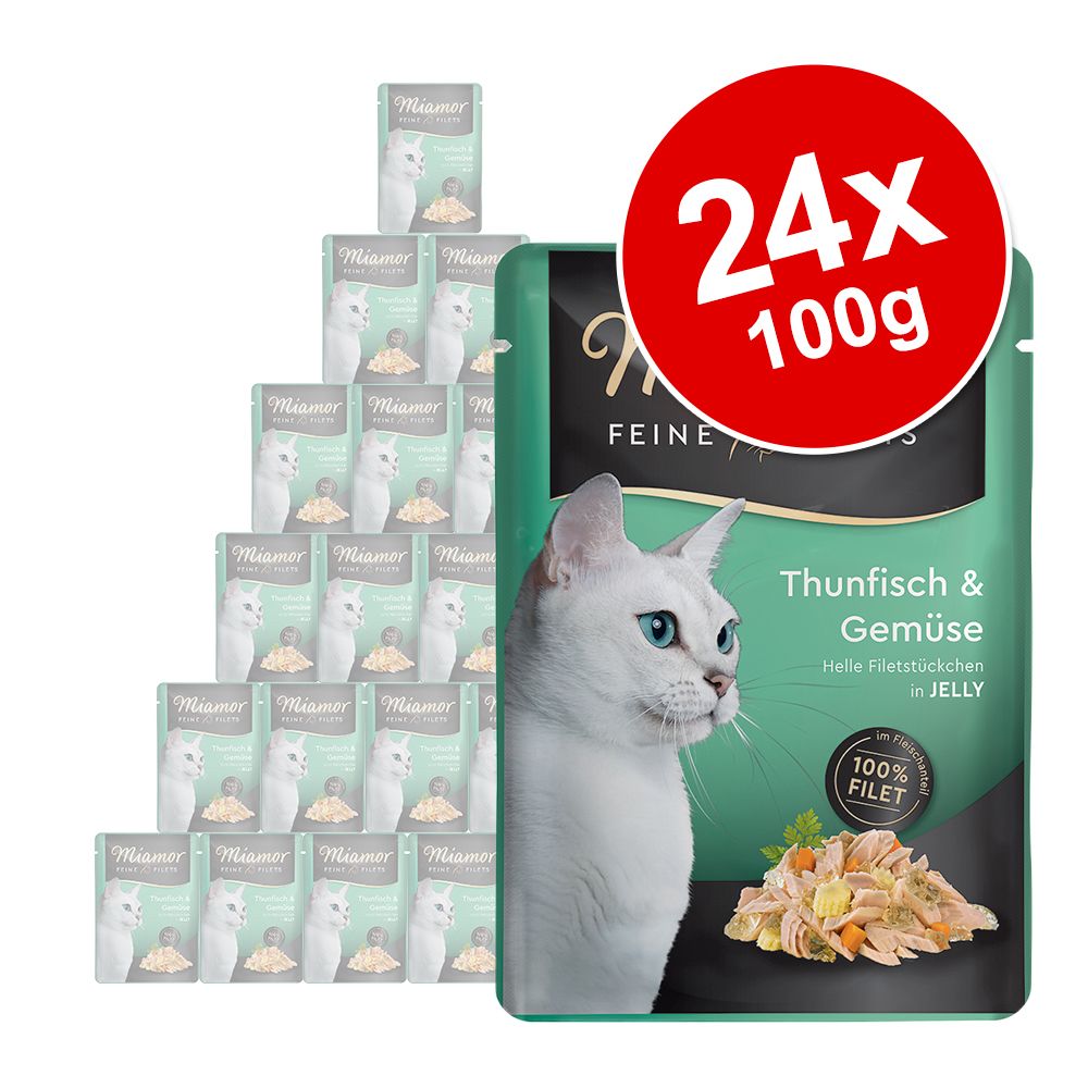 24x100g Fileuri fine în gelatină Miamor Hrană umedă pisici - Pui și ton