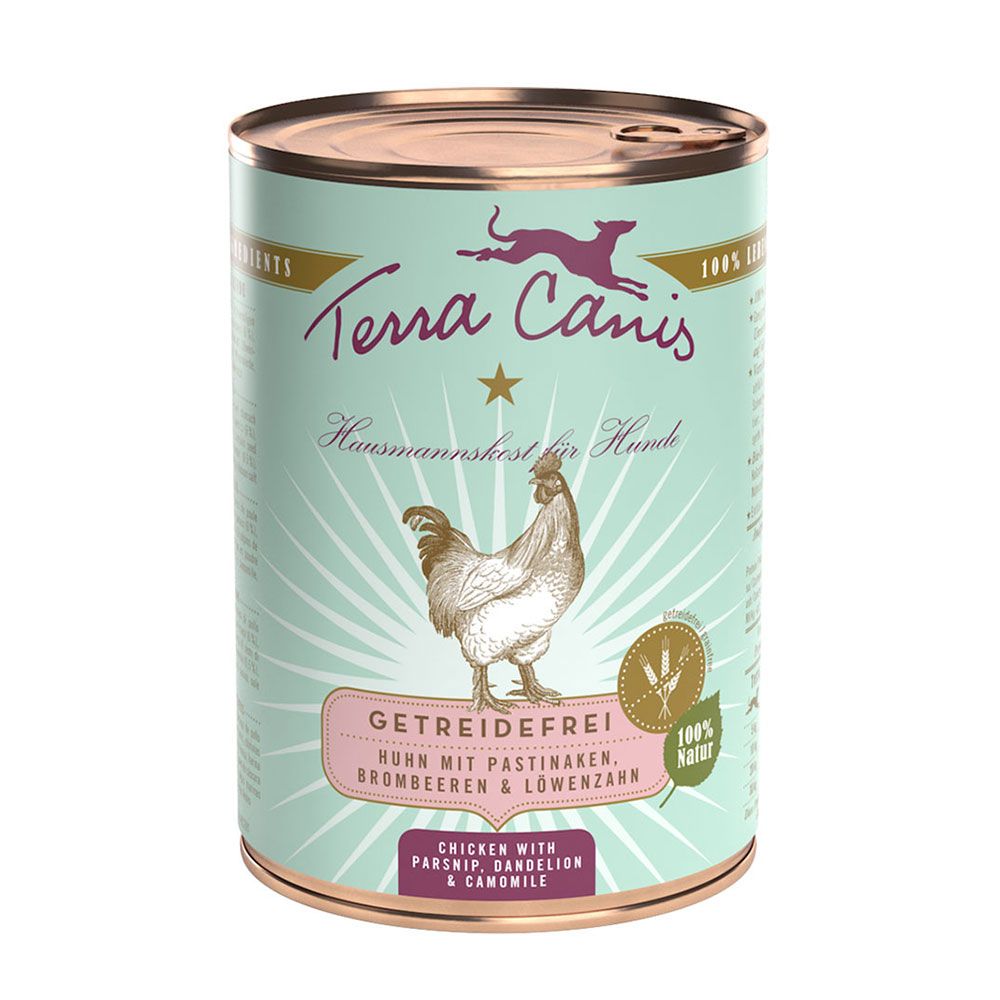 6x 400g Huhn mit Pastinaken, Löwenzahn und Brombeeren Terra Canis getreidefreies Hundefutter nass