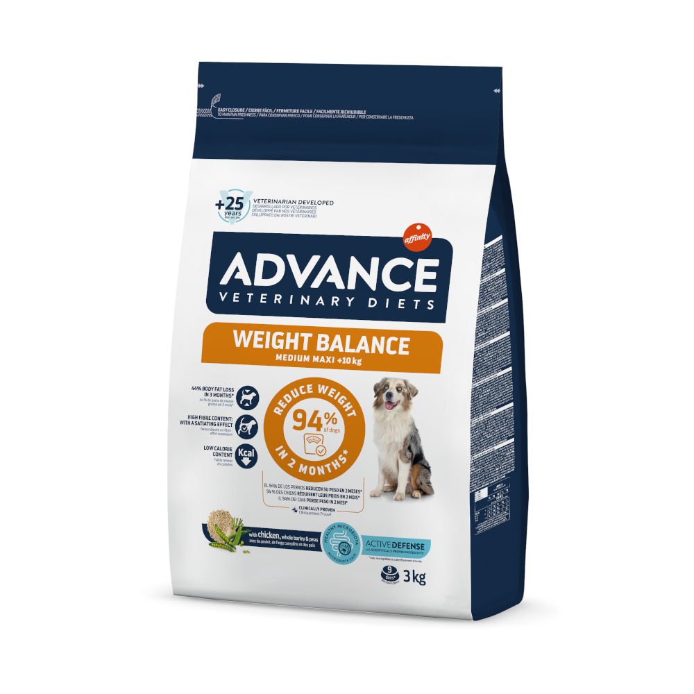 2x 3kg Veterinary Diets Weight Balance Medium/Maxi Advance Hundefutter trocken