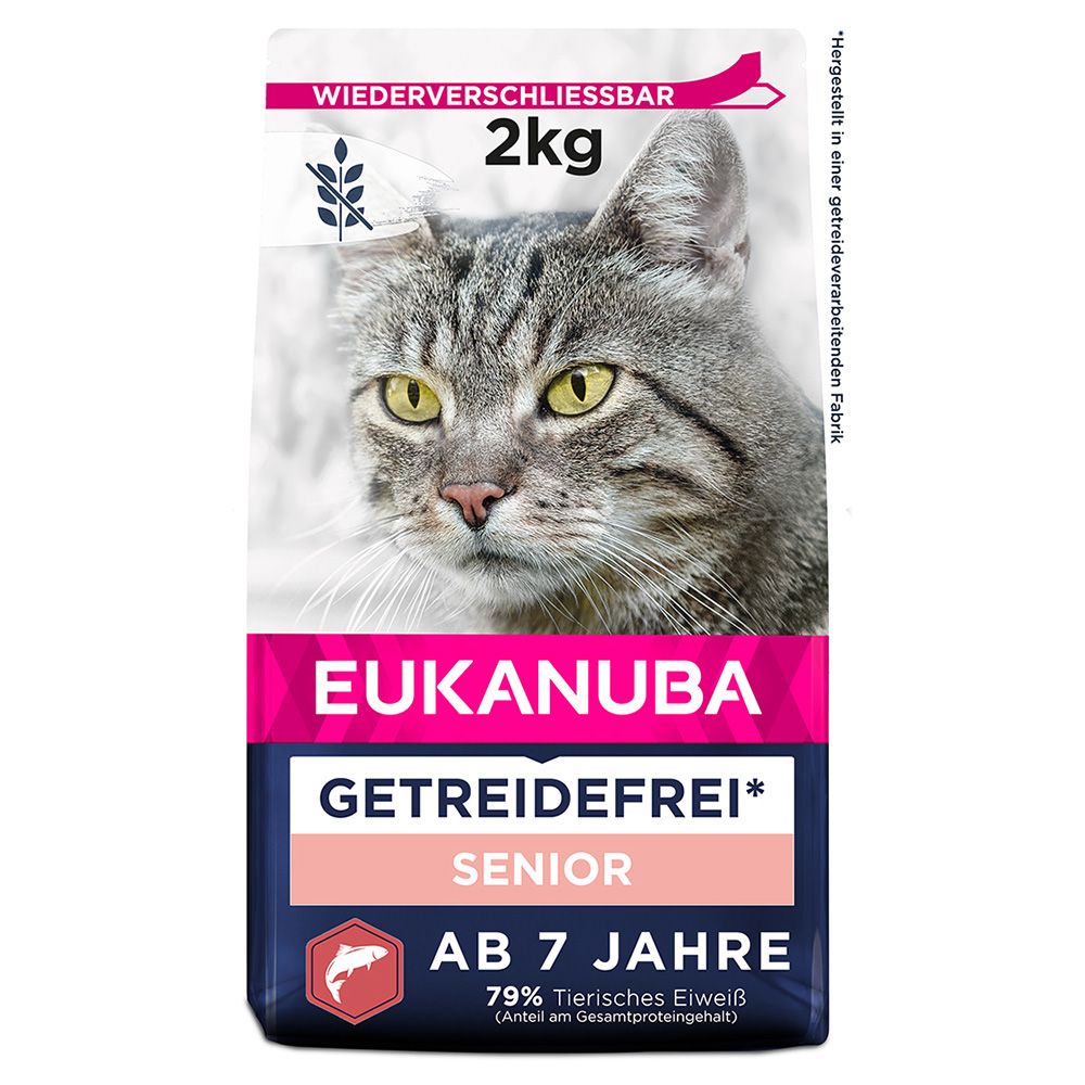 2kg Eukanuba Senior Grain Free Reich an Lachs Katzenfutter trocken