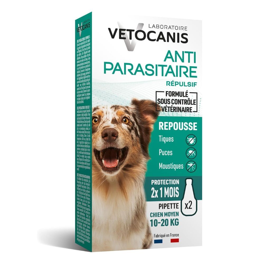 Vetocanis Repellent Floh- und Zeckenschutz Spot-On für mittelgroße Hunde - 2 Pipetten x 3 ml