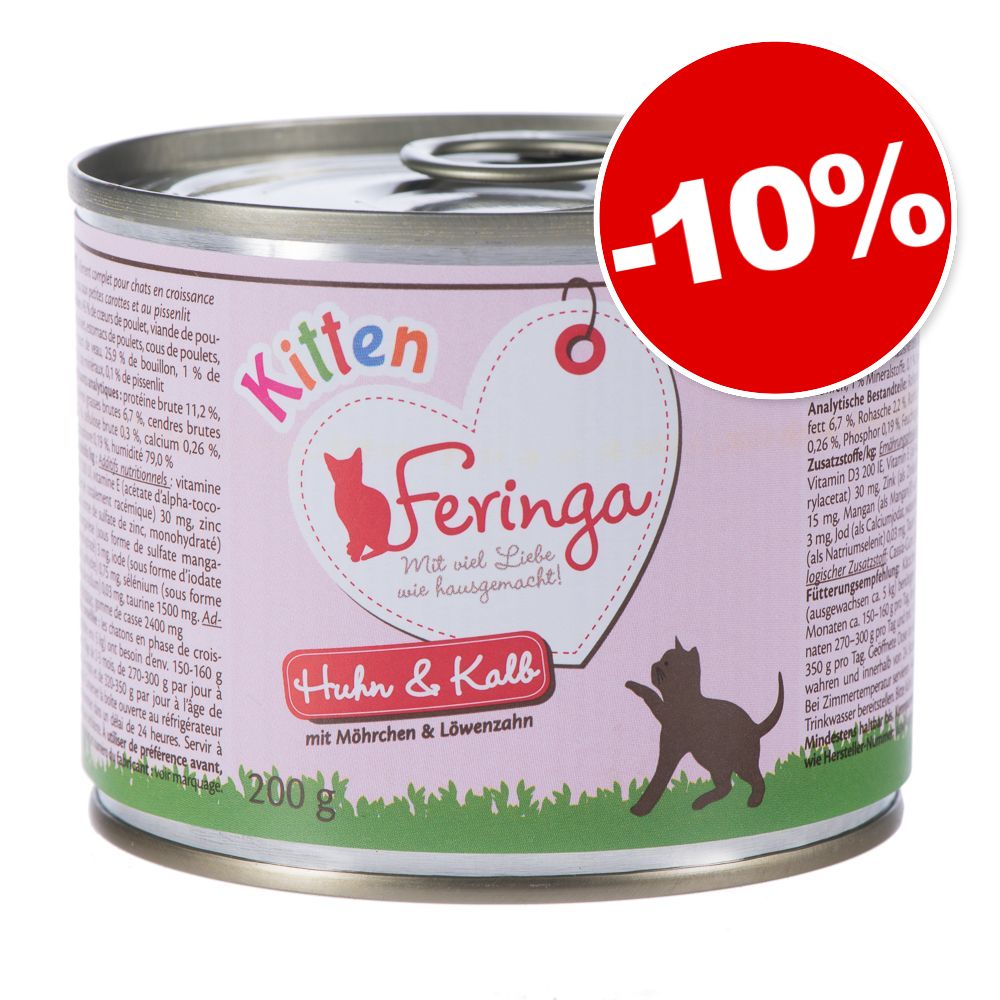 Pack transition : Feringa Kitten 6 x 200 g + Adult 6 x 200 g : 10 % de remise ! - poulet, veau + can