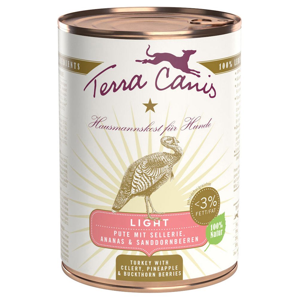 Terra Canis Light, 6 x 400 g  Dziczyzna z ogórkiem, brzoskwinią i mniszkiem lekarskim