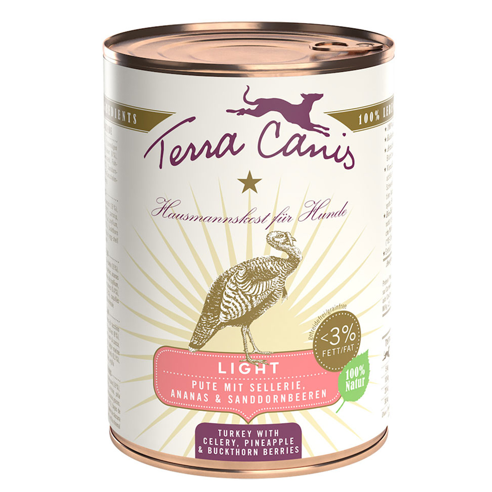 Terra Canis Light 6 x 400 g - Selvaggina con Cetriolo, Pesca e Tarassaco
