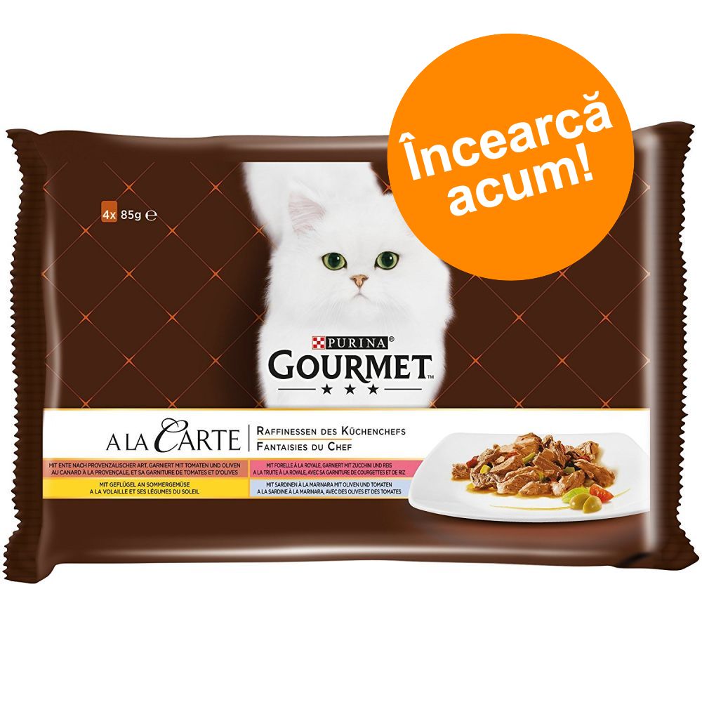 4x85g rață, pasăre, sardine, păstrăv Gourmet A La Carte hrană pisici