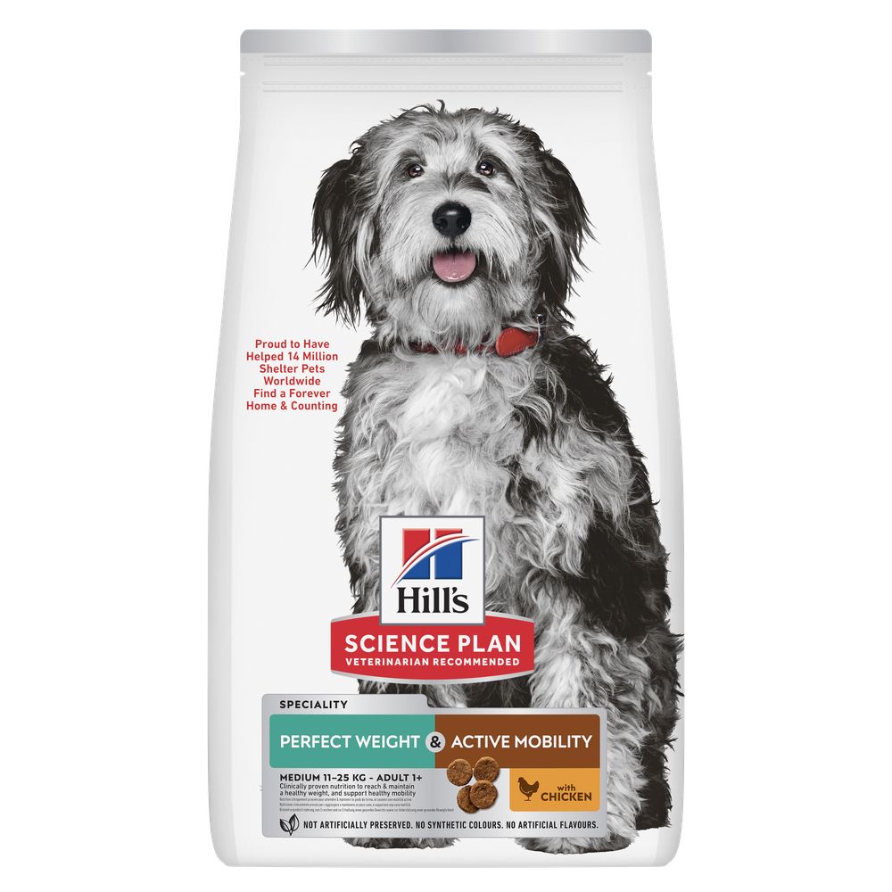 2x 12kg Hill's Science Plan Perfect Weight & Active Mobility Adult 1+ Medium mit Huhn Hundefutter trocken