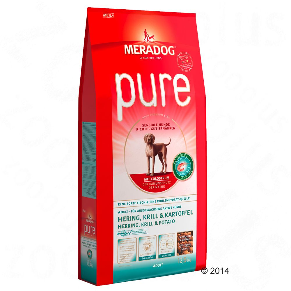 Image of Meradog Pure sin cereales con arenque y kril para perros - 12,5 kg 04025877546501