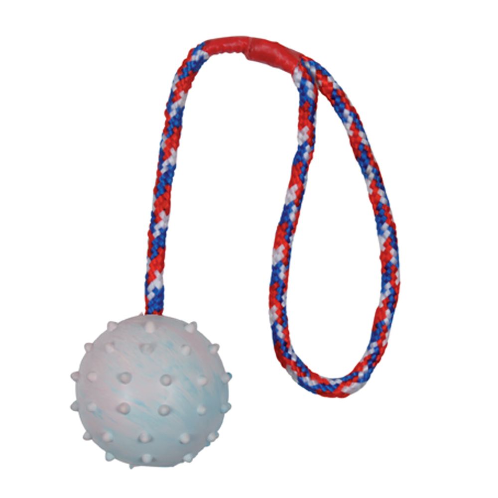 Trixie Rubber Ball with Throwing Handle  - approx. 6cm / Cord: 30cm