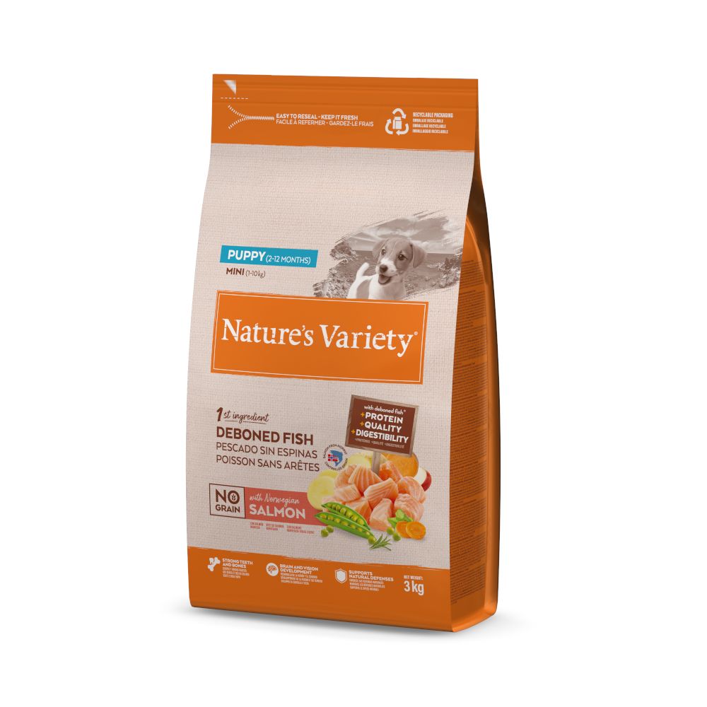 Sparpaket: 2x3kg Nature's Variety No Grain Mini Puppy Lachs Trockenfutter für Hunde