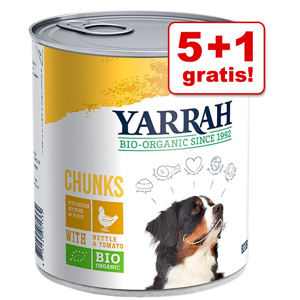 5 + 1 gratis! 6 x 820 g Yarrah Bio Nassfutter - Huhn mit Brennnessel & Tomate