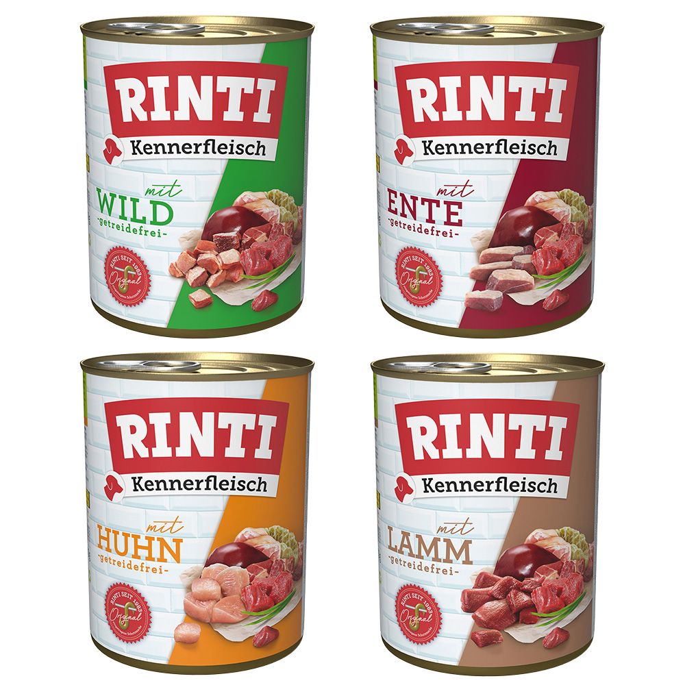 24 x 800g Kennerfleisch Huhn + Geflügelherzen RINTI Hundefutter nass