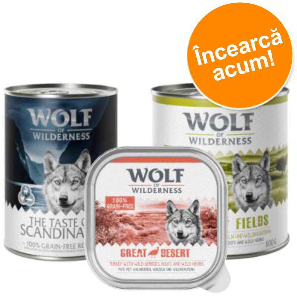 6x300g Wolf of Wilderness Tăvițe Hrană umedă câini - Mix