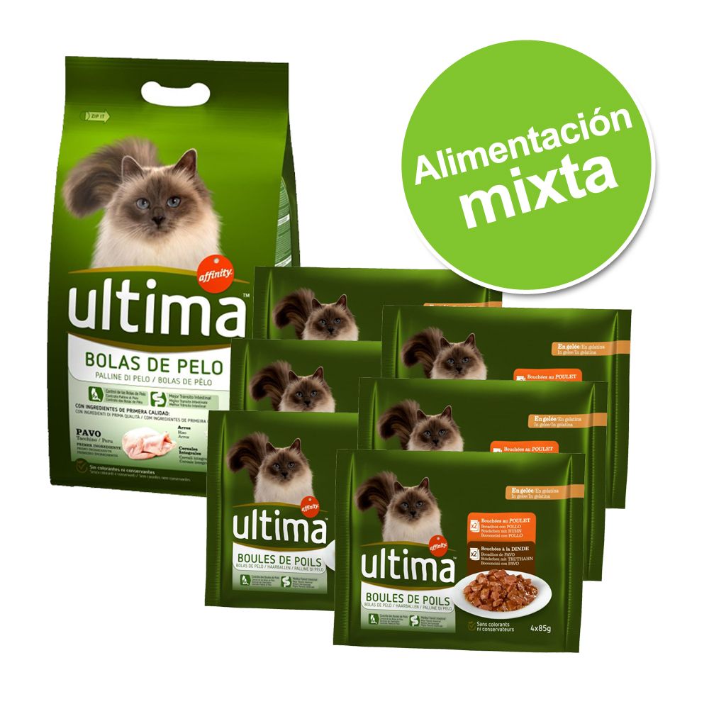 Image of Ultima Bolas de Pelo 7,5 kg pienso + 24 x 85 g bolsitas para gatos - Lote mixto - 1 lote 08410650230115